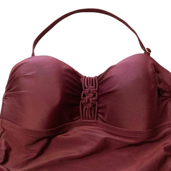Merona Bandeau Burgundy Wine Swimsuit Medium Women Strap or Strapless Shirred - Picture 8 of 12